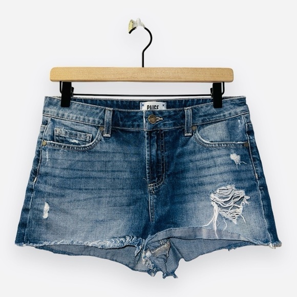 PAIGE Pants - Paige Denim Medium Wash High Rise Distressed Daryn Cut Off Shorts size 28